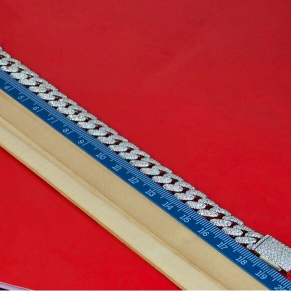 925 Sterling Silver Unisex Cuban Link Bracelet 7" with Real Moissanite Gem - Picture 7 of 12